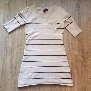 Brown striped button detail sweater dress tunic
